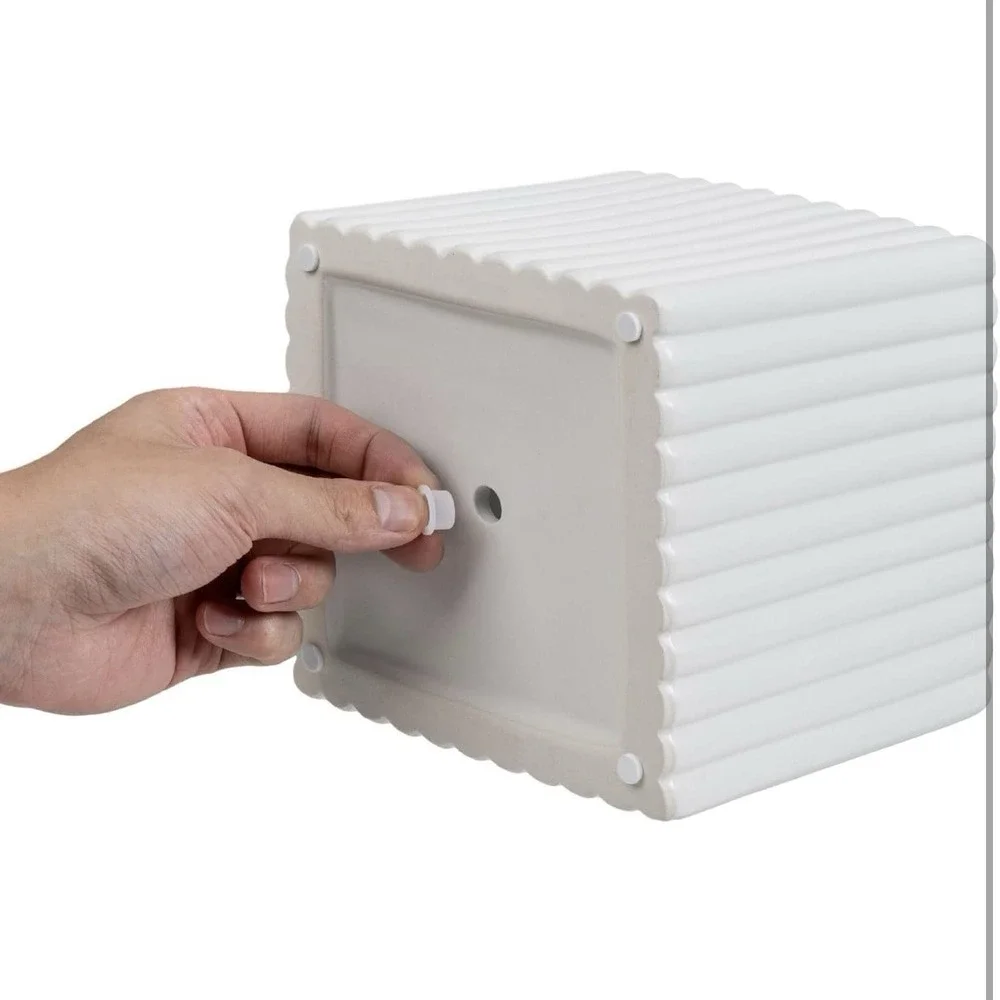 6.3 Inch Square Vintage White Ceramic Succulent Planter Pot with Vertical Ribbed